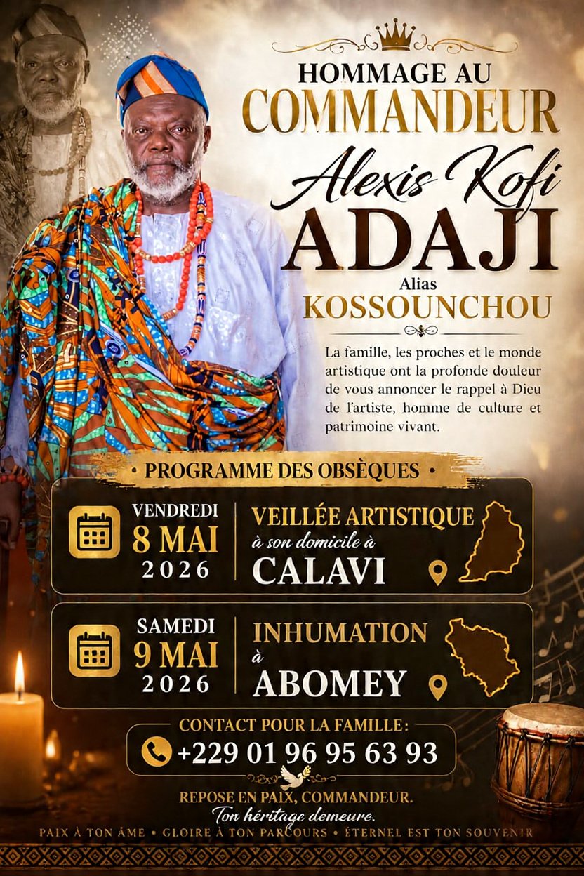 Lire la suite à propos de l’article 😭Carnet noir : l&rsquo;artiste Tonton J, sera inhumé le 09 mai 2026 à Abomey